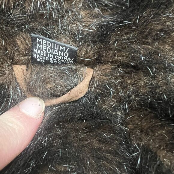 Vtg St Johns Bay Suede Leather Faux Fur Lined Jacket Zip Hood Womens Sz M Brown - Picture 8 of 11